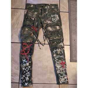 Smoke Rise Camo Cargo Jeans Slim Tapered Graphic Streetwear W32 L34